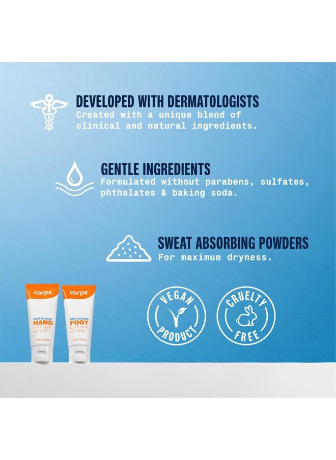Sweat Absorbing Hand & Foot Lotion Bundle, Stop Sweaty Hands and Sweaty,Smelly Feet, Dermatologist Recommended