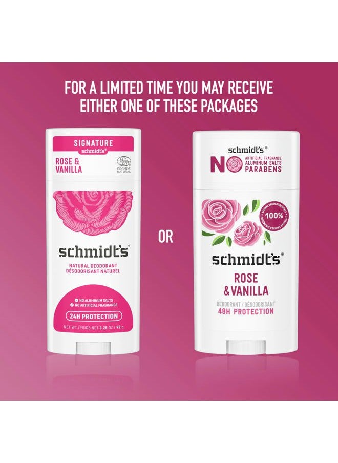 Aluminum-Free Vegan Deodorant Rose & Vanilla with 24 Hour Odor Protection 2 Count for Women and Men, Natural Ingredients, Cruelty-Free, 2.65 oz