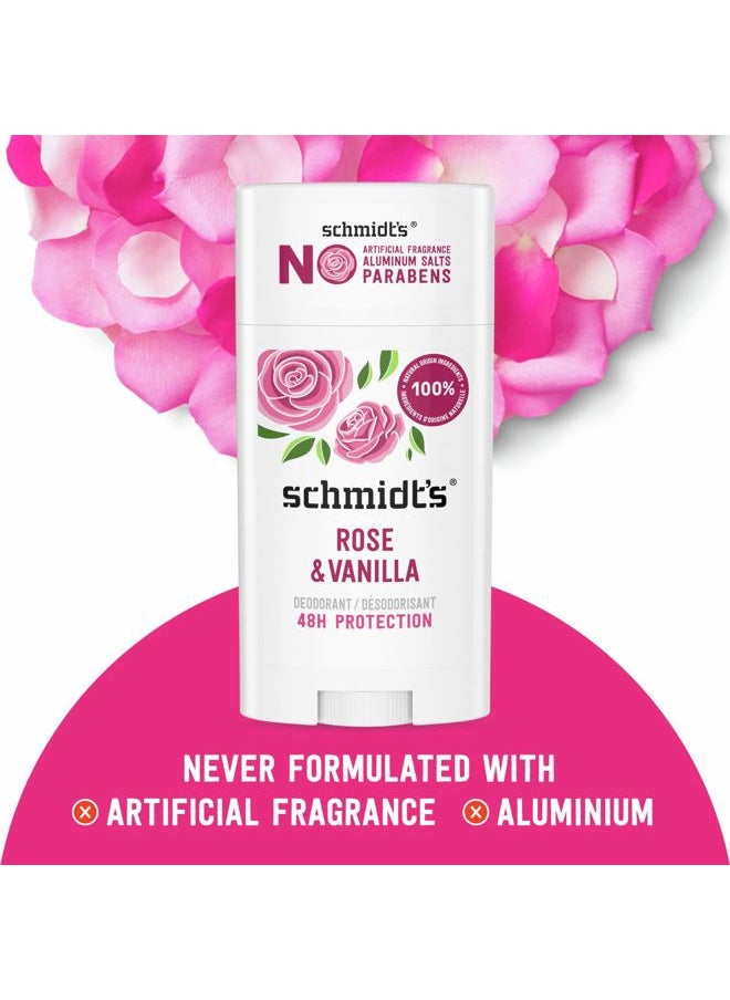 Aluminum-Free Vegan Deodorant Rose & Vanilla with 24 Hour Odor Protection 2 Count for Women and Men, Natural Ingredients, Cruelty-Free, 2.65 oz