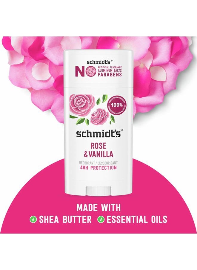 Aluminum-Free Vegan Deodorant Rose & Vanilla with 24 Hour Odor Protection 2 Count for Women and Men, Natural Ingredients, Cruelty-Free, 2.65 oz