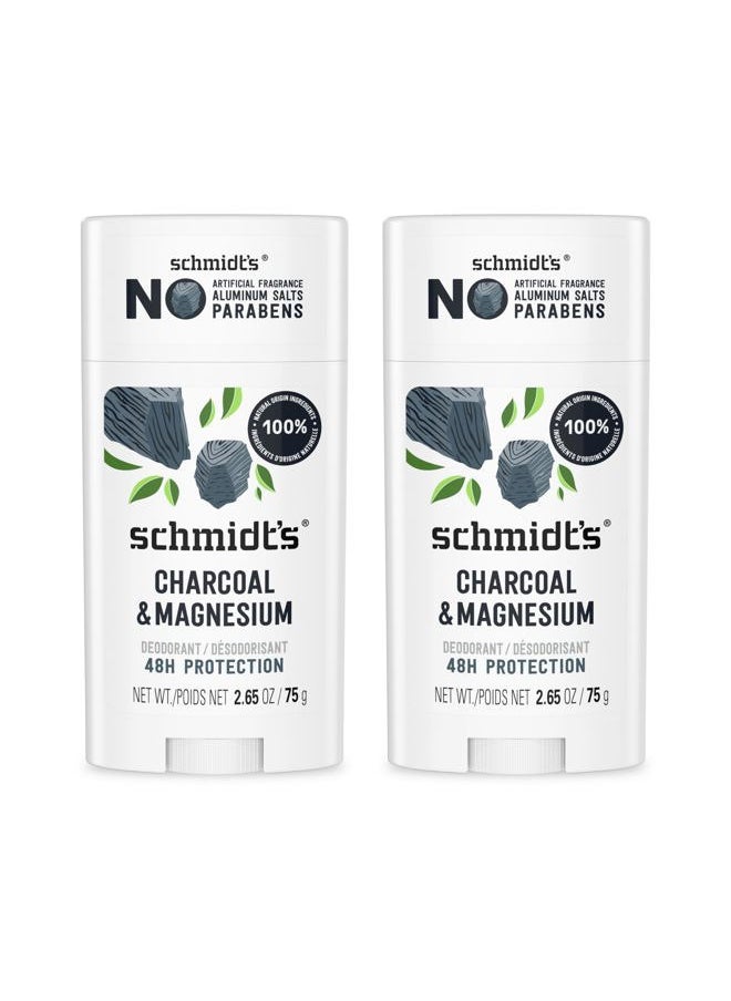 Aluminum-Free Vegan Deodorant Charcoal & Magnesium with 48 Hour Odor Protection, 2 Count for Women and Men, Natural Ingredients, Cruelty-Free, 2.65 oz, Pack of 2