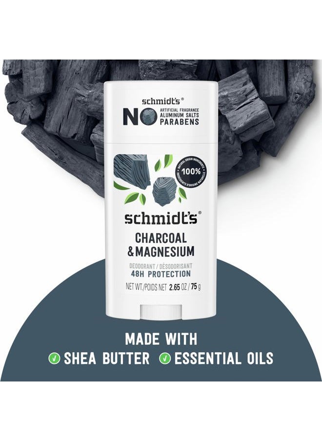 Aluminum-Free Vegan Deodorant Charcoal & Magnesium with 48 Hour Odor Protection, 2 Count for Women and Men, Natural Ingredients, Cruelty-Free, 2.65 oz, Pack of 2