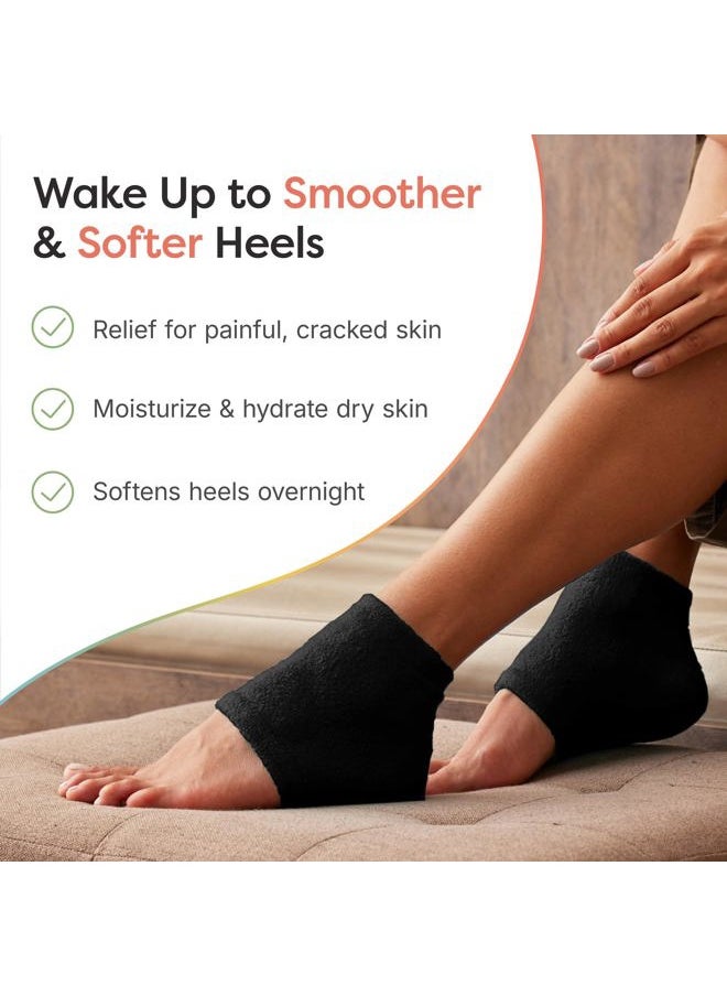 Moisturizing Socks for Cracked Heel Treatment - Vitamin E, Olive Oil and Jojoba Oil Infused to Soften and Hydrate - Heel Socks for Dry Cracked Feet Women (Fuzzy Black, Wide Width)