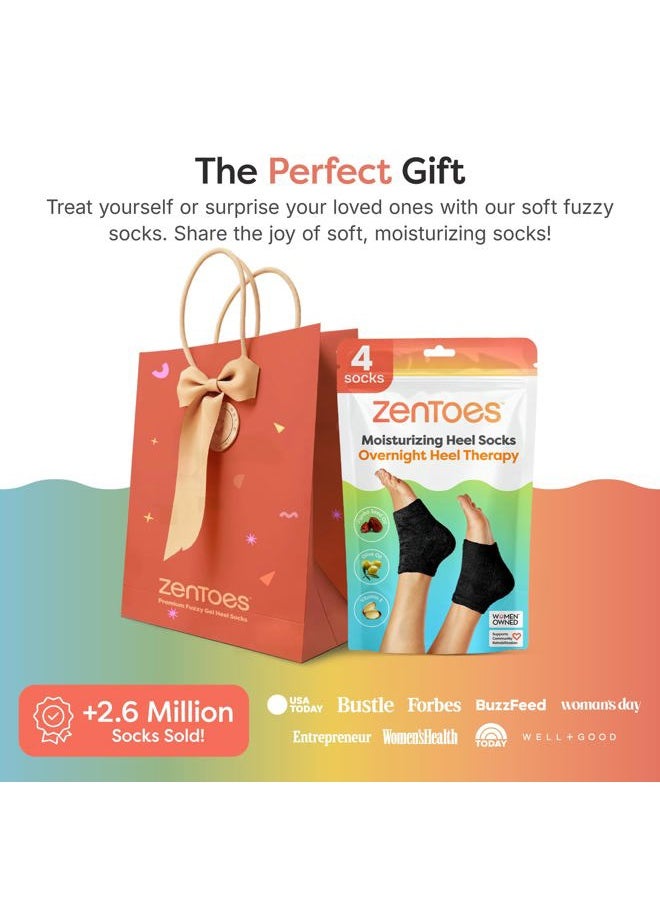 Moisturizing Socks for Cracked Heel Treatment - Vitamin E, Olive Oil and Jojoba Oil Infused to Soften and Hydrate - Heel Socks for Dry Cracked Feet Women (Fuzzy Black, Wide Width)