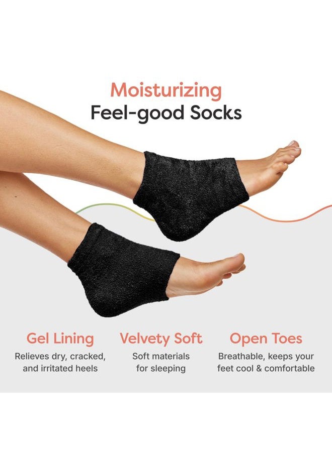 Moisturizing Socks for Cracked Heel Treatment - Vitamin E, Olive Oil and Jojoba Oil Infused to Soften and Hydrate - Heel Socks for Dry Cracked Feet Women (Fuzzy Black, Wide Width)