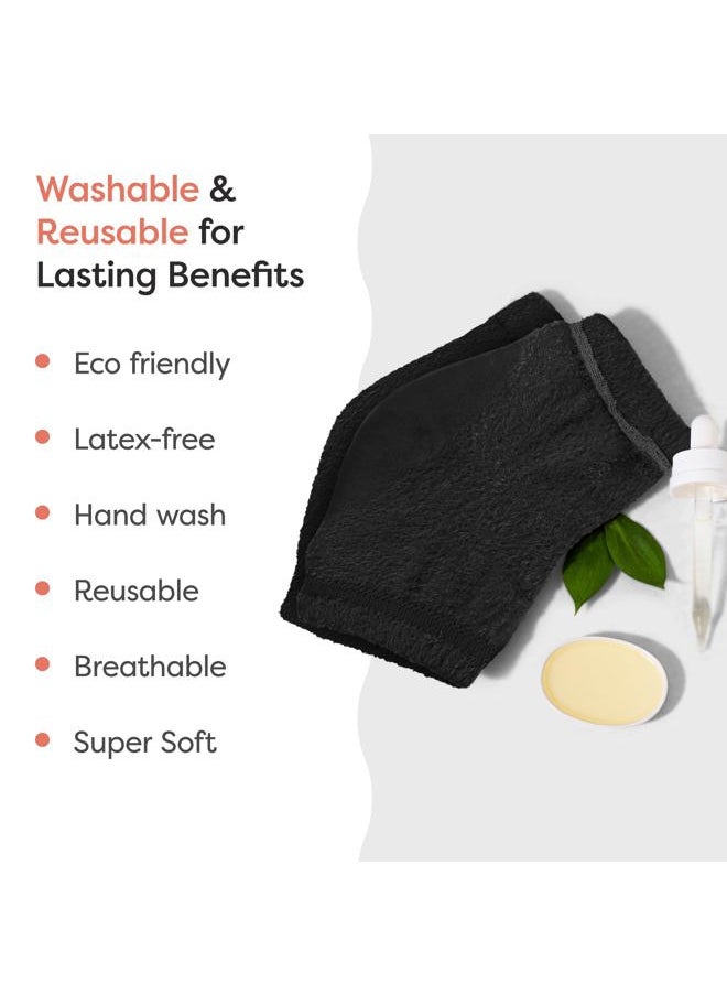 Moisturizing Socks for Cracked Heel Treatment - Vitamin E, Olive Oil and Jojoba Oil Infused to Soften and Hydrate - Heel Socks for Dry Cracked Feet Women (Fuzzy Black, Wide Width)