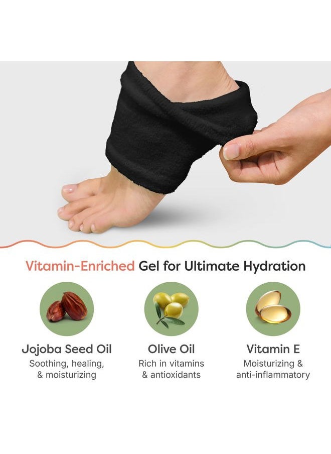 Moisturizing Socks for Cracked Heel Treatment - Vitamin E, Olive Oil and Jojoba Oil Infused to Soften and Hydrate - Heel Socks for Dry Cracked Feet Women (Fuzzy Black, Wide Width)