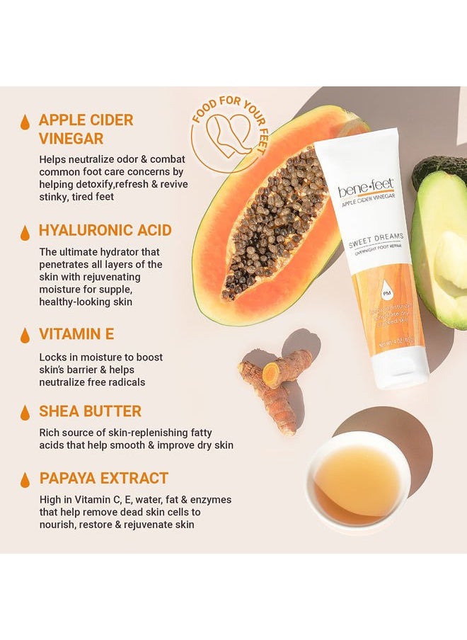 Sweet Dreams Overnight Foot Repair - Night Cream for Detox, Moisturize & Soften Dry Cracked Skin, With Apple Cider Vinegar, Turmeric & Borage Oil, 4oz