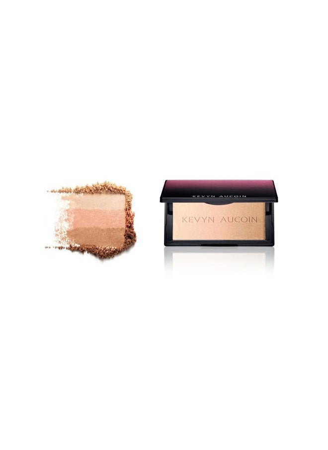 The Neo Highlighter (Sahara): Candlelight, Starlight & Sunlight shades. Highly pigmented palette. All day wear. Temples, cheekbones, brow, chin, nose. Pro makeup artist go to for glow.