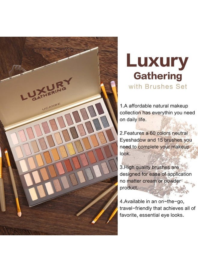Luxury Gathering Neutral Eyeshadow Makeup Palette, Naked Shimmer Matte Metallic Glitter Subtle Eyes Shadow,High Pigmented Nudes Creamy Smokey Pallet Set
