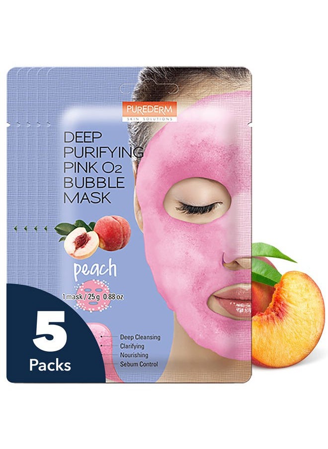 Deep Purifying Pink O2 Bubble Mask Peach (5 Pack) – Bubble Face Sheet Mask for Purifying & Moisturizing