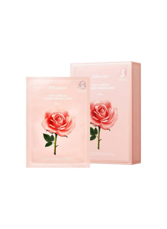 Glow Luminous Flower Firming Mask Rose - Korean Skincare Facial Mask - Nutrition Moisturizing -rosewater 3 types of flower extracts - 10 sheets for all skin types (11. Flower-Rose)