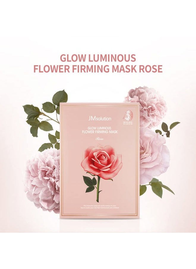 Glow Luminous Flower Firming Mask Rose - Korean Skincare Facial Mask - Nutrition Moisturizing -rosewater 3 types of flower extracts - 10 sheets for all skin types (11. Flower-Rose)