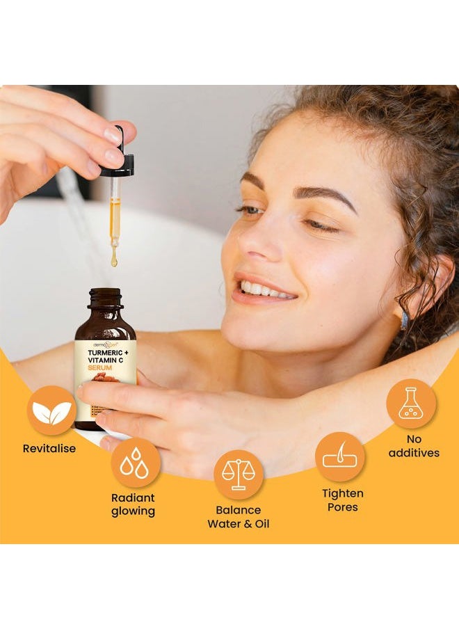 Turmeric Face Serum + Vitamin C: Organic Moisturizer for Acne Reduction, Clear Skin Tone, & Anti-Aging Benefits - Hydrate Dull & Dry Skin - Facial Serum - 2 FL OZ