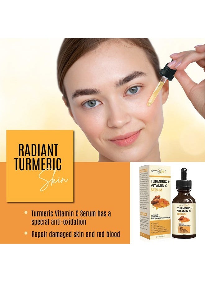 Turmeric Face Serum + Vitamin C: Organic Moisturizer for Acne Reduction, Clear Skin Tone, & Anti-Aging Benefits - Hydrate Dull & Dry Skin - Facial Serum - 2 FL OZ
