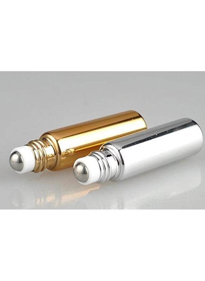 6PCS 5ML/0.17oz Refill UV Coated Glass Roll-On Bottles Jars With Stainless Steel Roller Balls Cosmetic Makeup Storage Packing Holder Pots Essential Oil Perfume Aromatherapy Sample Vials (Gold)