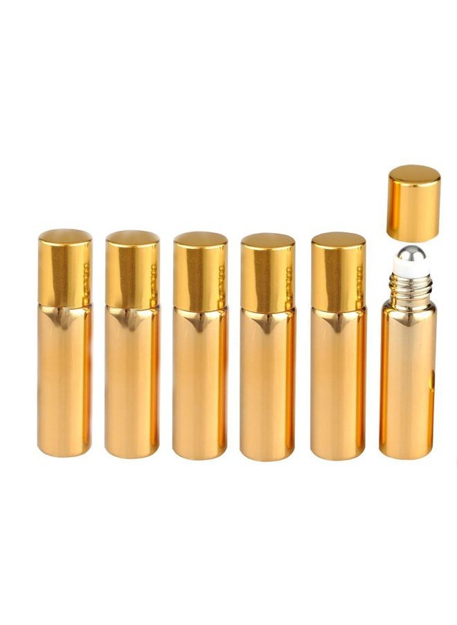 6PCS 5ML/0.17oz Refill UV Coated Glass Roll-On Bottles Jars With Stainless Steel Roller Balls Cosmetic Makeup Storage Packing Holder Pots Essential Oil Perfume Aromatherapy Sample Vials (Gold)