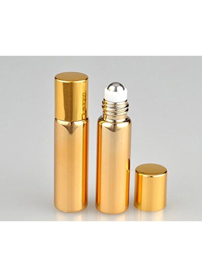 6PCS 5ML/0.17oz Refill UV Coated Glass Roll-On Bottles Jars With Stainless Steel Roller Balls Cosmetic Makeup Storage Packing Holder Pots Essential Oil Perfume Aromatherapy Sample Vials (Gold)