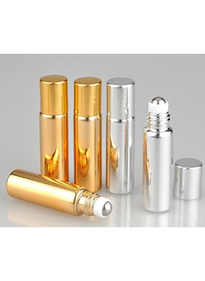 6PCS 5ML/0.17oz Refill UV Coated Glass Roll-On Bottles Jars With Stainless Steel Roller Balls Cosmetic Makeup Storage Packing Holder Pots Essential Oil Perfume Aromatherapy Sample Vials (Gold)