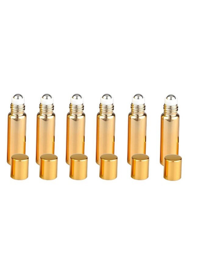 6PCS 5ML/0.17oz Refill UV Coated Glass Roll-On Bottles Jars With Stainless Steel Roller Balls Cosmetic Makeup Storage Packing Holder Pots Essential Oil Perfume Aromatherapy Sample Vials (Gold)