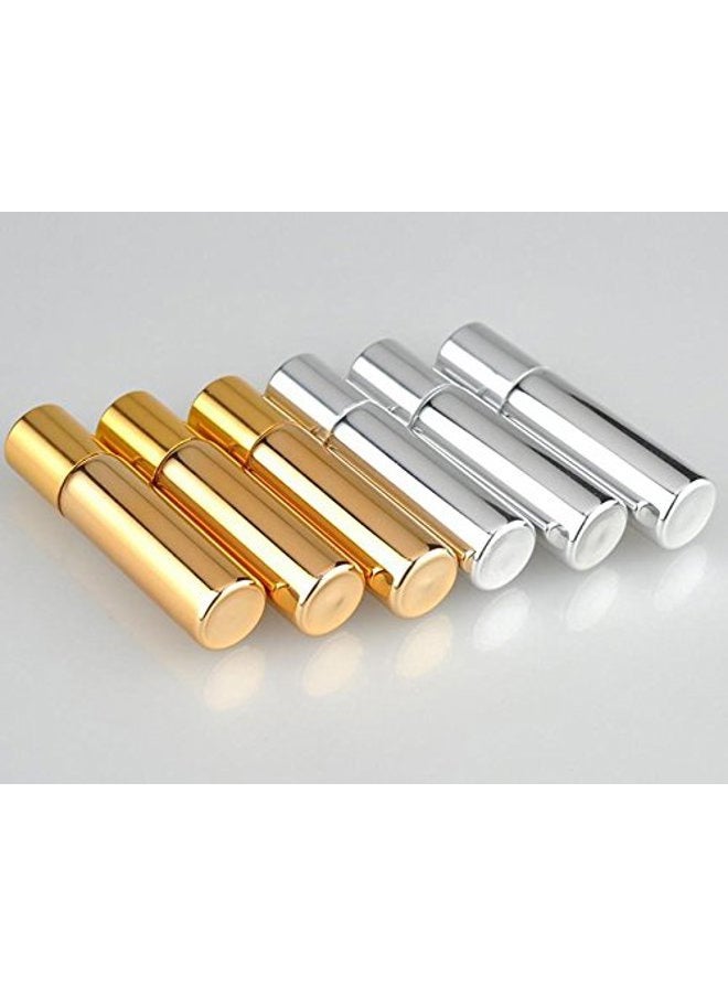 6PCS 5ML/0.17oz Refill UV Coated Glass Roll-On Bottles Jars With Stainless Steel Roller Balls Cosmetic Makeup Storage Packing Holder Pots Essential Oil Perfume Aromatherapy Sample Vials (Gold)