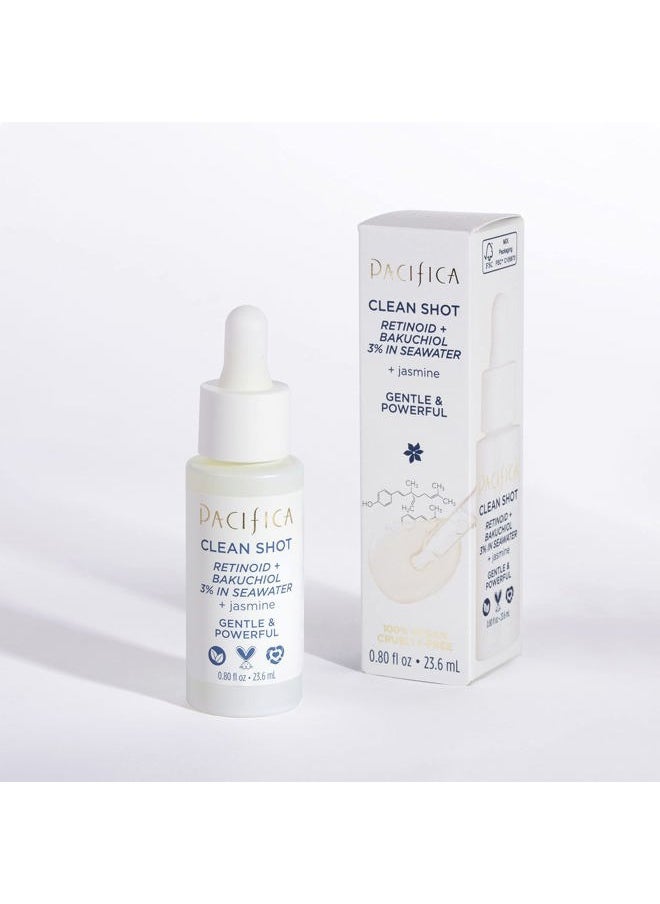 Face Serum by Pacifica - Clean Shot Retinoid 3% Solution with Bakuchiol – Anti-Aging Facial Serum with Advanced Retinoid Complex for Fine Lines & Wrinkles, Vegan & Cruelty-Free, 0.8 oz