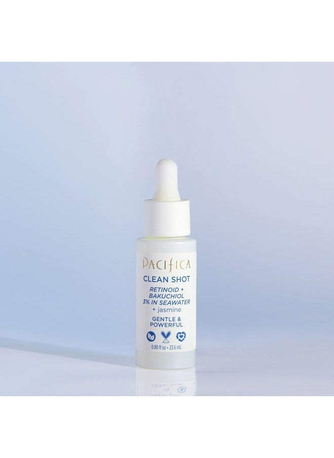 Face Serum by Pacifica - Clean Shot Retinoid 3% Solution with Bakuchiol – Anti-Aging Facial Serum with Advanced Retinoid Complex for Fine Lines & Wrinkles, Vegan & Cruelty-Free, 0.8 oz