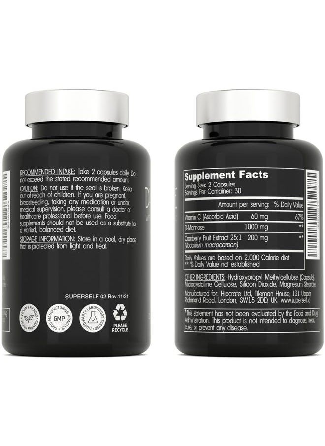 D-Mannose 1000mg Capsules - D Mannose with Cranberry Extract and Vitamin C - 60 Capsules 500mg High Strength - Urinary Tract Health for Women & Men - Vegan & Non-GMO - Fast-Acting Natural UTI Support