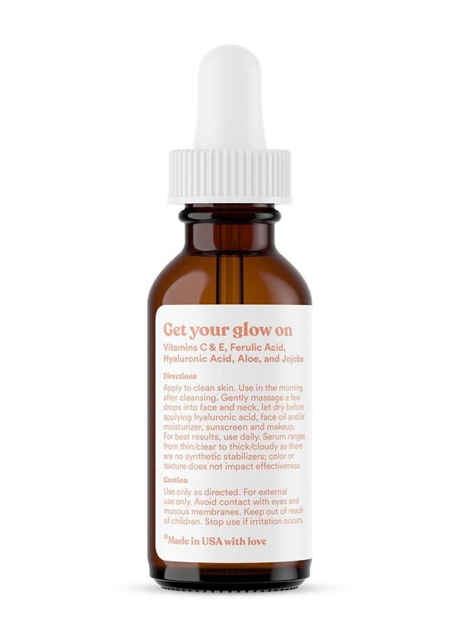20% Vitamin C Serum, 1 fl oz (Pack of 2) - Ferulic & Hyaluronic Acid, Vitamin E, Aloe, Jojoba, Brightening Face Serum