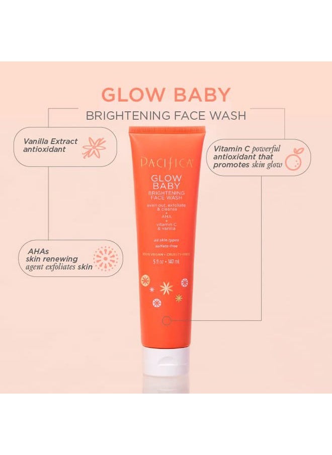 Beauty Glow Baby VitaGlow Face Lotion and Brightening Face Wash Set, Skincare, Vitamin C and E, AHA, Exfoliator, Cleanser, Hydrating, Moisturizer, Vegan, 1.7 fl oz and 5 fl oz (Set of 2)