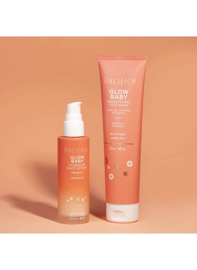 Beauty Glow Baby VitaGlow Face Lotion and Brightening Face Wash Set, Skincare, Vitamin C and E, AHA, Exfoliator, Cleanser, Hydrating, Moisturizer, Vegan, 1.7 fl oz and 5 fl oz (Set of 2)