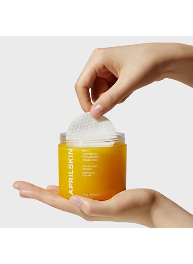 Calendula PHA Hyaluronic Toner Pads | Vegan, Cruelty Free | Exfoliating, refining pores & hydrating for dry, sensitive, acne-prone skin | 60 pads | No sulfates and artificial fragrance