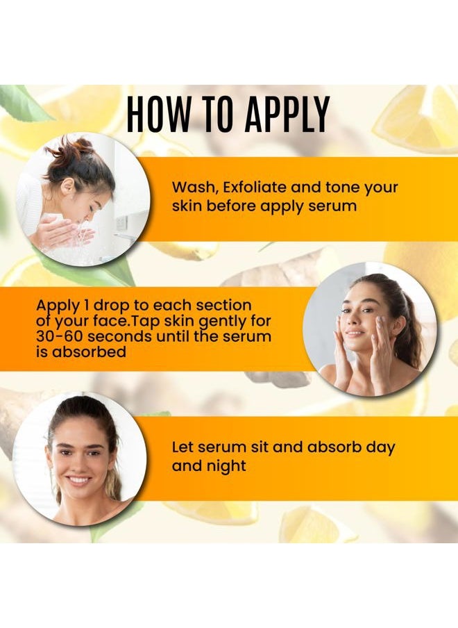 Ginger Face Serum + Vitamin C + Turmeric, Organic Acne Treatment, Clear skin Tone, Hydrate Dull & Dry Skin, Anti-Aging Facial Serum - 1 FL OZ