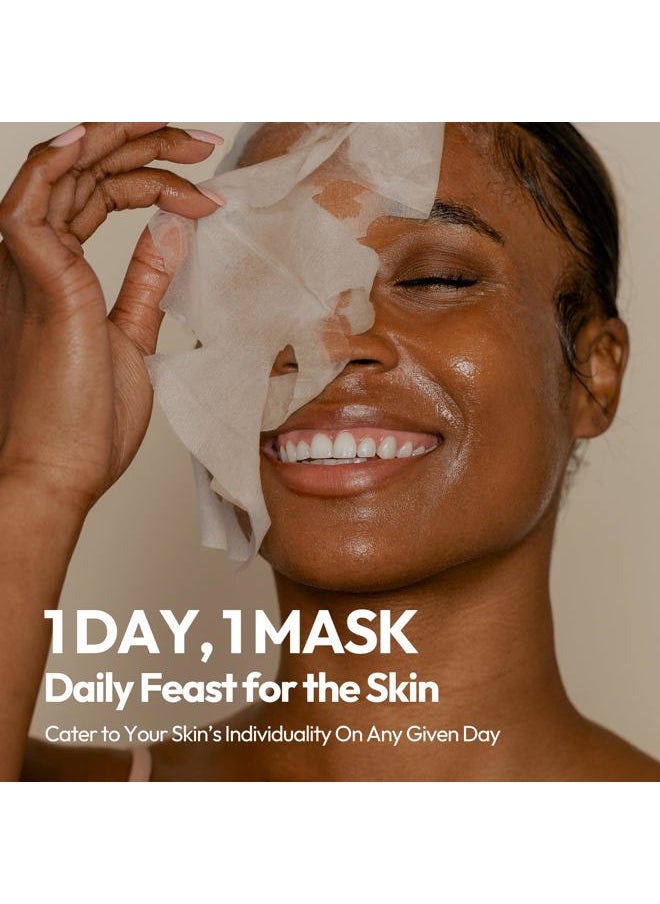 Daily Sheet Mask Variety Pack 7+1 (Version 1) Daily Face Masks - Hydrate, Clarify, Nourish, Exfoliate & Renew Skin, Korean Beauty Favorite (8 pack)