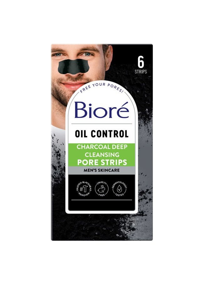 Charcoal Deep Cleansing Pore Strips for Men, Nose Strips for Blackhead Removal on Oily Skin, Features C-Bond Technology with Instant Pore Unclogging, 6 Count