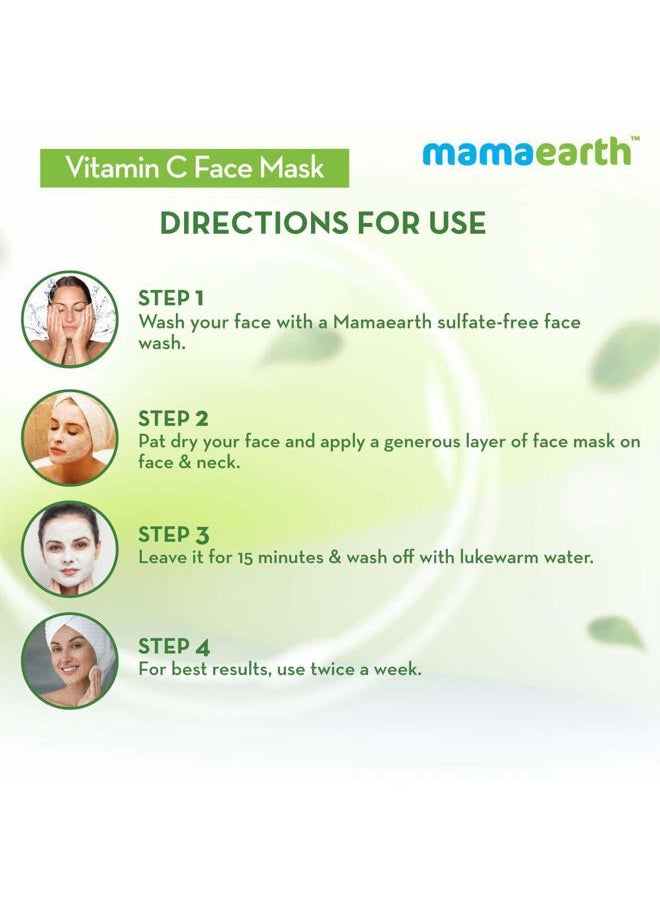 Mamaearth Vitamin C & Kaolin Clay Facial Mask | Enhances Skin Tone & Helps Reduce Spots | Firms, Soothes & Gives Glowing Skin | Face Pack for Skin Illumination | 3.53 Oz/100 g