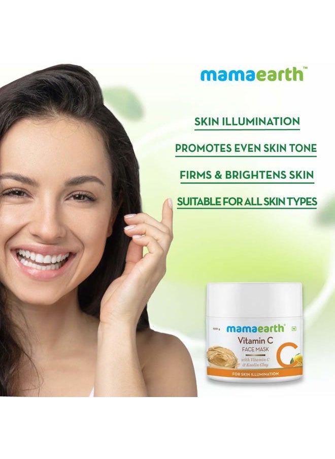 Mamaearth Vitamin C & Kaolin Clay Facial Mask | Enhances Skin Tone & Helps Reduce Spots | Firms, Soothes & Gives Glowing Skin | Face Pack for Skin Illumination | 3.53 Oz/100 g