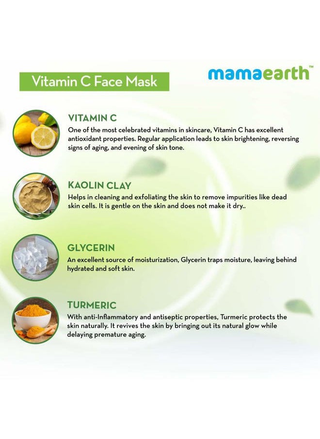 Mamaearth Vitamin C & Kaolin Clay Facial Mask | Enhances Skin Tone & Helps Reduce Spots | Firms, Soothes & Gives Glowing Skin | Face Pack for Skin Illumination | 3.53 Oz/100 g