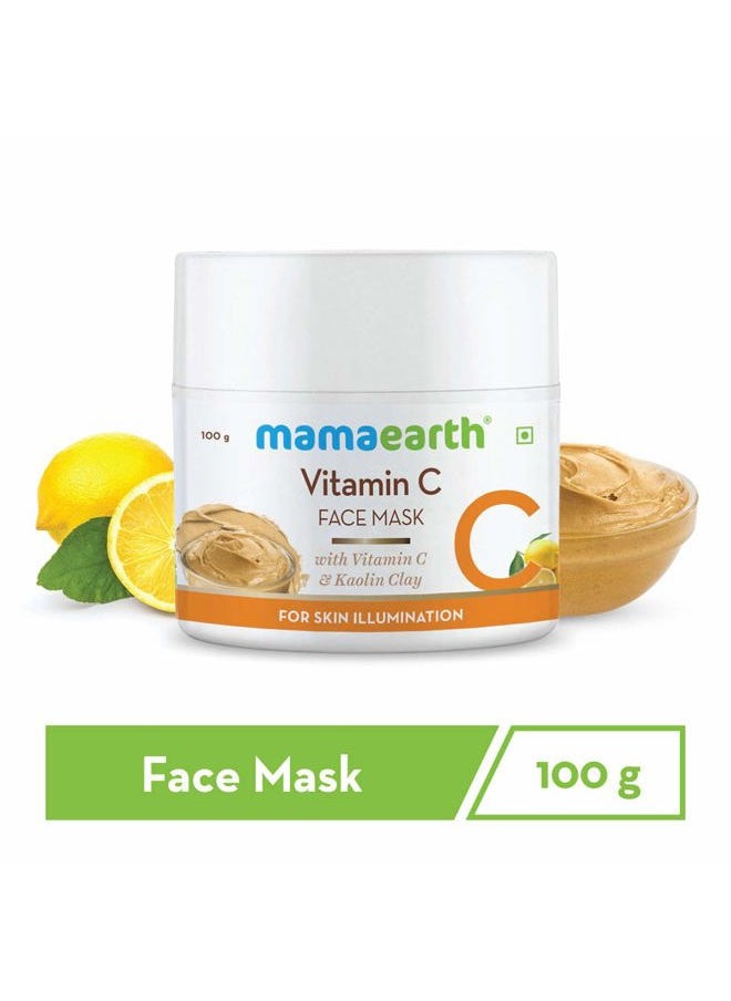 Mamaearth Vitamin C & Kaolin Clay Facial Mask | Enhances Skin Tone & Helps Reduce Spots | Firms, Soothes & Gives Glowing Skin | Face Pack for Skin Illumination | 3.53 Oz/100 g