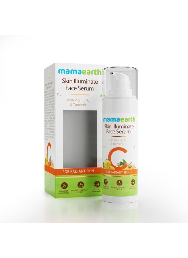 Mamaearth Vitamin C Skin Illuminate Face Serum | with Turmeric for Radiant Skin | Radiance Serum to Reduce Fine Lines & Wrinkles | No Paraben & Silicone | 1.01 Fl Oz/30ml