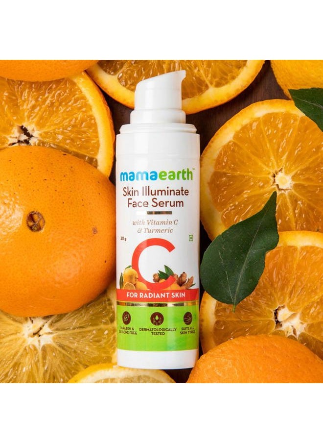 Mamaearth Vitamin C Skin Illuminate Face Serum | with Turmeric for Radiant Skin | Radiance Serum to Reduce Fine Lines & Wrinkles | No Paraben & Silicone | 1.01 Fl Oz/30ml