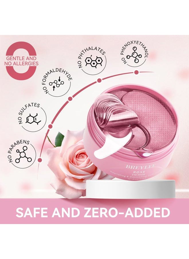 Pink Rose Eye Mask– 60 Pcs - Puffy Eyes and Dark Circles Treatments – Look Younger and Reduce Wrinkles and Fine Lines Undereye, Improve and Firm eye Skin - Pure Natural Material Extraction