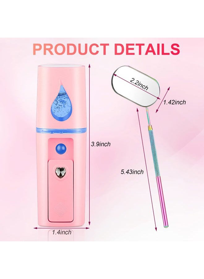 Nano Mist Sprayer Eyelash Extensions Mini Facial Steamer 20ml Portable Face Mister USB Handheld Facial Humidifier and 270 Degree Rotation Lash Mirror for Makeup Skin Care