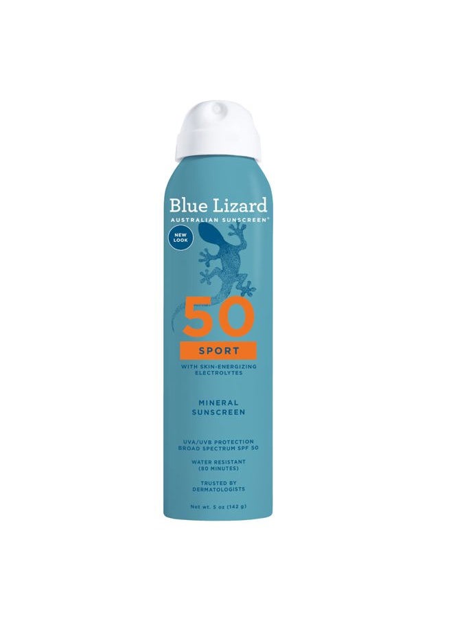 Sport Mineral Sunscreen Spray SPF 50+, Dermatologist-Recommended Brand, Broad-Spectrum UVA/UVB Protection, Water-Resistant, Zinc Oxide Formula, Vegan, 5 fl oz