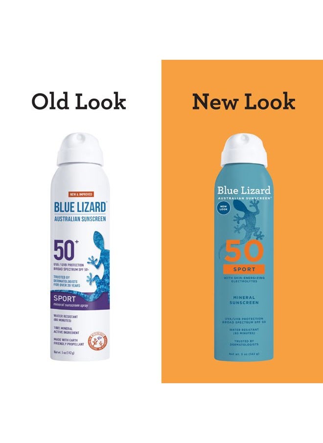 Sport Mineral Sunscreen Spray SPF 50+, Dermatologist-Recommended Brand, Broad-Spectrum UVA/UVB Protection, Water-Resistant, Zinc Oxide Formula, Vegan, 5 fl oz