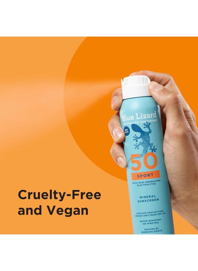 Sport Mineral Sunscreen Spray SPF 50+, Dermatologist-Recommended Brand, Broad-Spectrum UVA/UVB Protection, Water-Resistant, Zinc Oxide Formula, Vegan, 5 fl oz