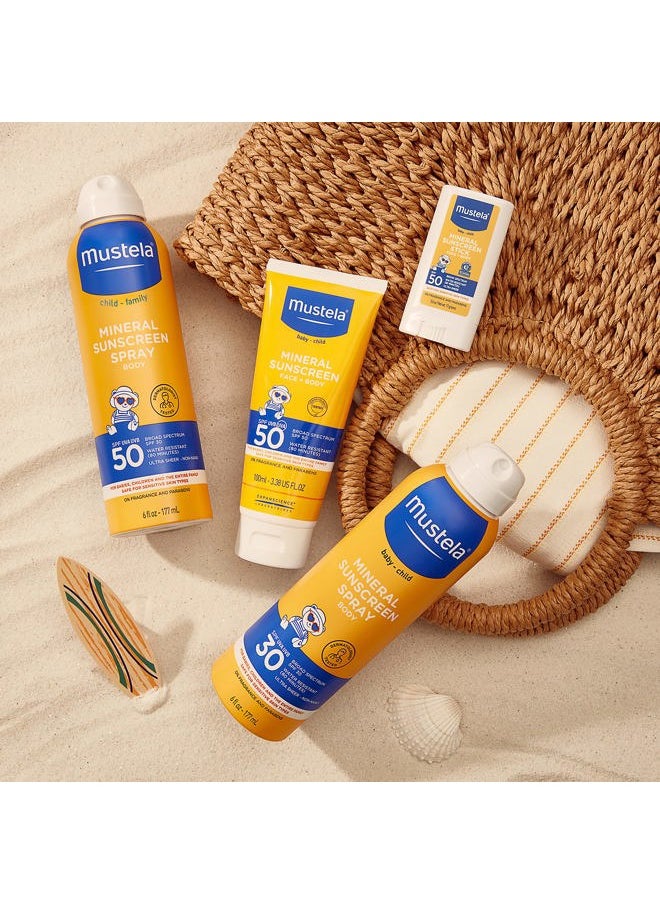 Baby Mineral Sunscreen Spray SPF 50 Broad Spectrum - Body Sun Spray for Sensitive Skin - Water Resistant & Fragrance Free - 6 fl.oz.