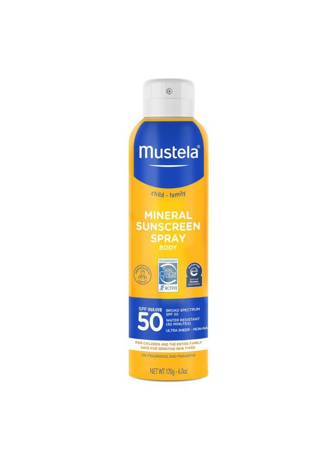 Baby Mineral Sunscreen Spray SPF 50 Broad Spectrum - Body Sun Spray for Sensitive Skin - Water Resistant & Fragrance Free - 6 fl.oz.