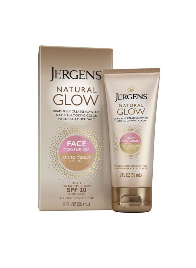 Natural Glow Face Self Tanner Body Lotion with SPF 20, Fair to Medium Skin Tone, Sunless Tanning, Daily Facial Sunscreen, Oil Free, Broad Spectrum UVA and UVB Protection, 2 Oz