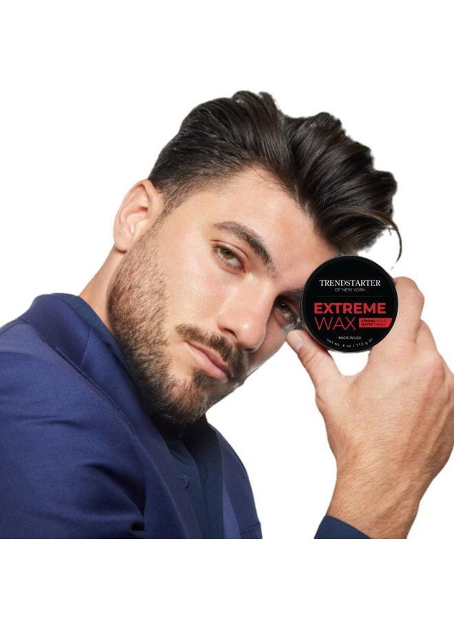 Hair Wax - Extreme, 4oz - Matte Finish - Premium Water Based Flake-Free Hair Styling Pomade for All Hair Types - All-Day Strong Hold